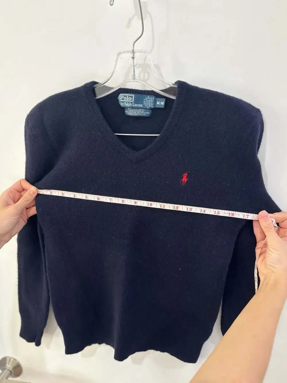 Polo by Ralph Lauren 100% Lambs Wool V-Neck Sweater in Navy Blue